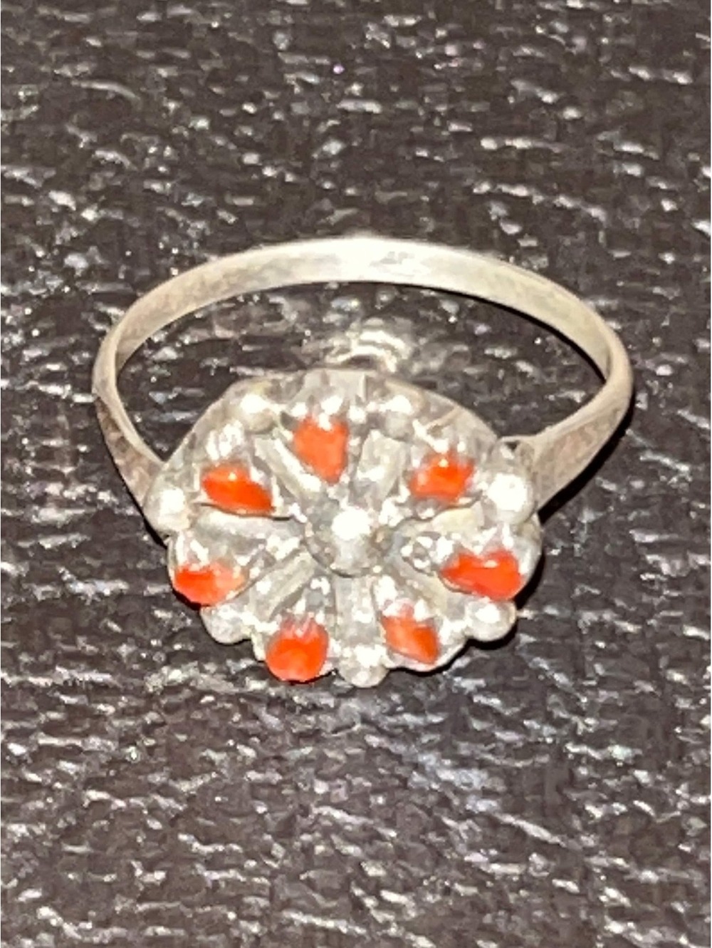 Native American Zuni handmade coral sterling silver inlay ring size 6.5 natural